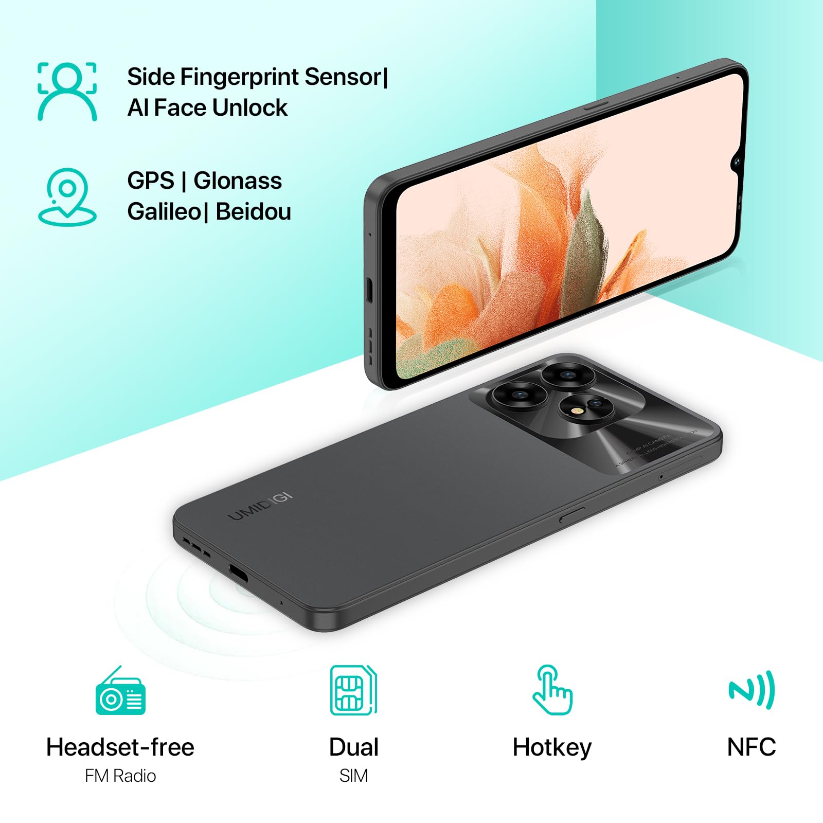 UMIDIGI A15 Cell Phones 16(8+8) G+256G, Android Mobile Phone, 64MP